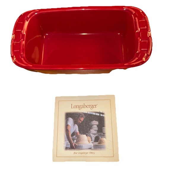 Longaberger Pottery Mini Loaf Bread Pan Baking Tomato Red Woven Traditions - Picture 5 of 8
